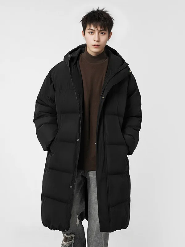 

Thickened Warm Mid-Length Hooded Men's Cotton Jacket Winter Waterproof Knee-Length Overcoat Fashionable Urban Style Polyester...