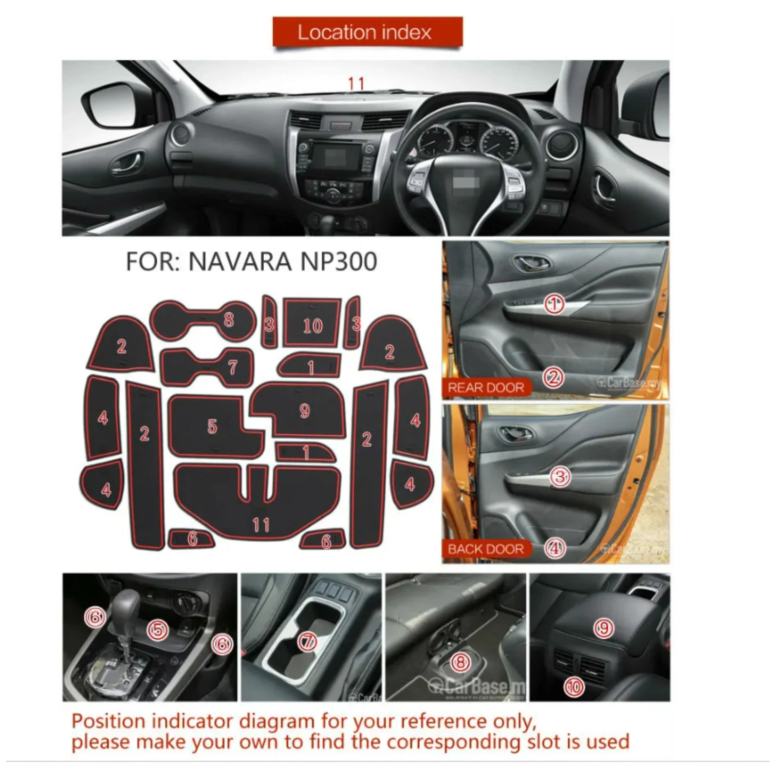 for Nissan Navara NP300 D23 2015 - 2019  Anti-Slip Gate Slot Mat Rubber Door Groove Pad Cup Holder Coaster Car Accessories