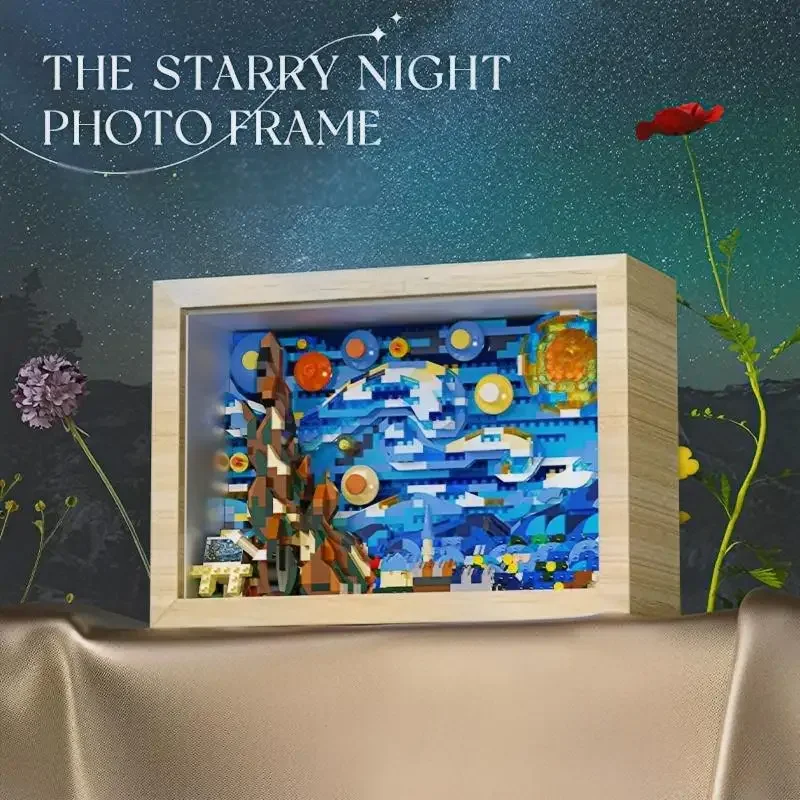 1259PCS Building Blocks La Notte Stellata Vincent Van Gogh Photo Frame Modello Giocattoli Educativi Per I Bambini Da Collezione Regalo Di Natale