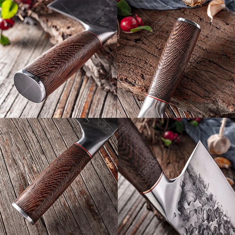 WXCOO Full Tang Forged Kitchen Butcher Knife Cleaver Meat Chef Knives Handmade Knife Stainless Steel Slicing Knife Wooden Handle