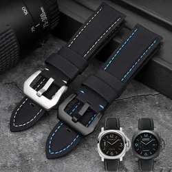 22mm 24mm 26mm Nylon Texture Leather Watchband Watch Strap for Panerai 441 799 616 PAM01661 Sports Watch Bracelet Black Blue