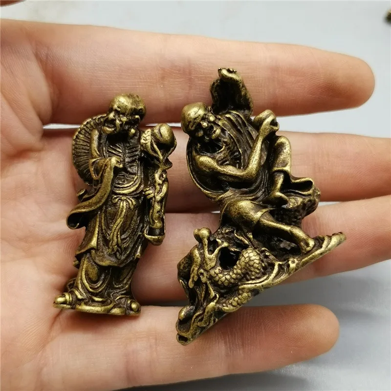 Vintage Metal Eighteen Arhats Figurine Set Mini Brass Monk Statues Oriental Religious Tabletop Collectible Decor Ornaments