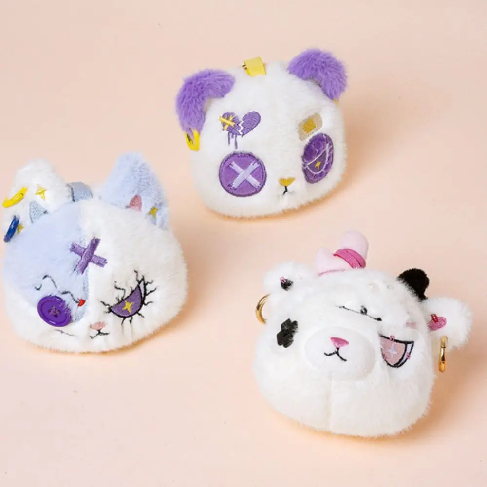 Dark Style Plush Keychain Cute Gothic Fluffy Stuffed Animal Doll High Aesthetic Stitched Facial Details Plush Ornament Car Keys