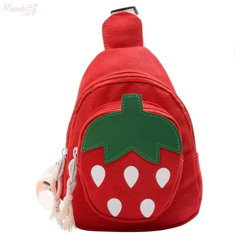 Leisure Children Korean Version Cartoon Canvas Strawberry Chest Bag for Girls Shoulder Bag Cute Change Breathable Crossbody Bags