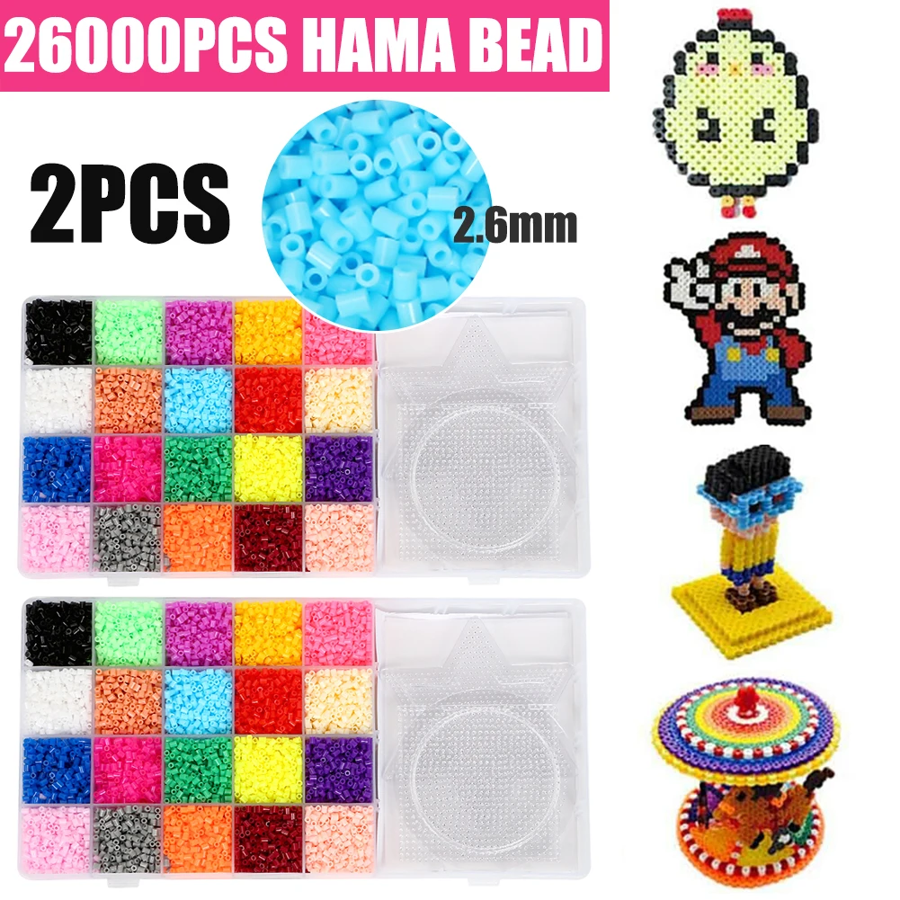 26000pcs For Hama Beads Kit Kids Fun DIY Craft 2.6mm 20 Colours Set Gift Toys 3D Puzzle Creative Handmade