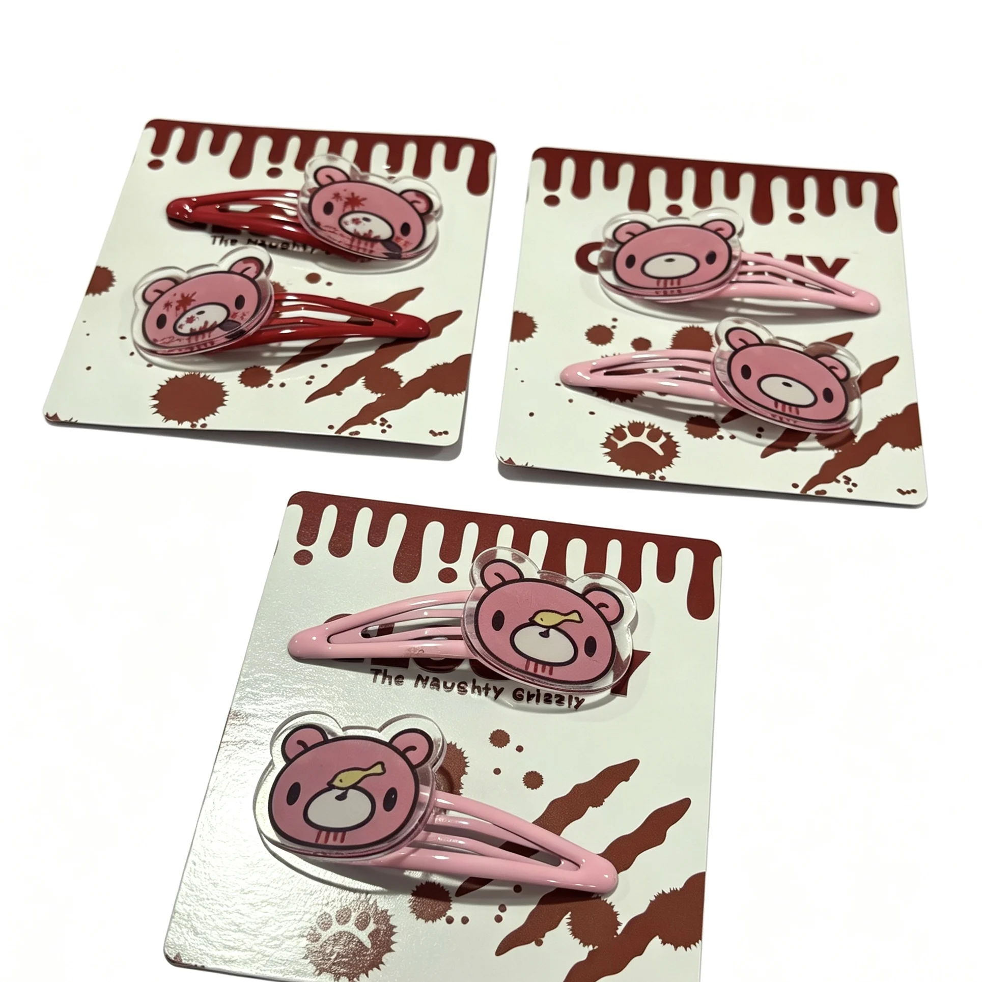 Cute  Bear Acrylic Hair Clips, 2Pcs/Set Pink Snap Hair Pins, Kawaii Cartoon Hair Accessories for Girls and Daily Hairstyle