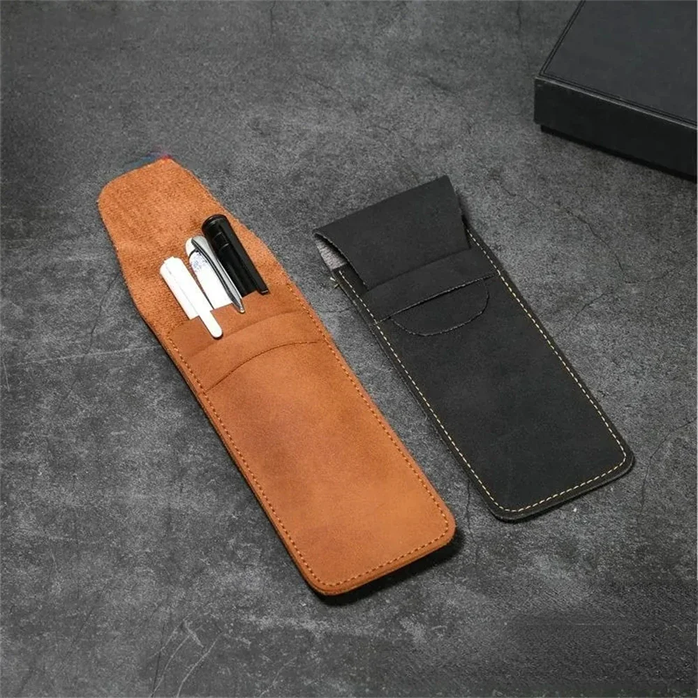 Vintage Leather Pen Case Pocket Pen Pouch Mini Stationery Organizer Bag  for Students Office Business Travel Protective Cover