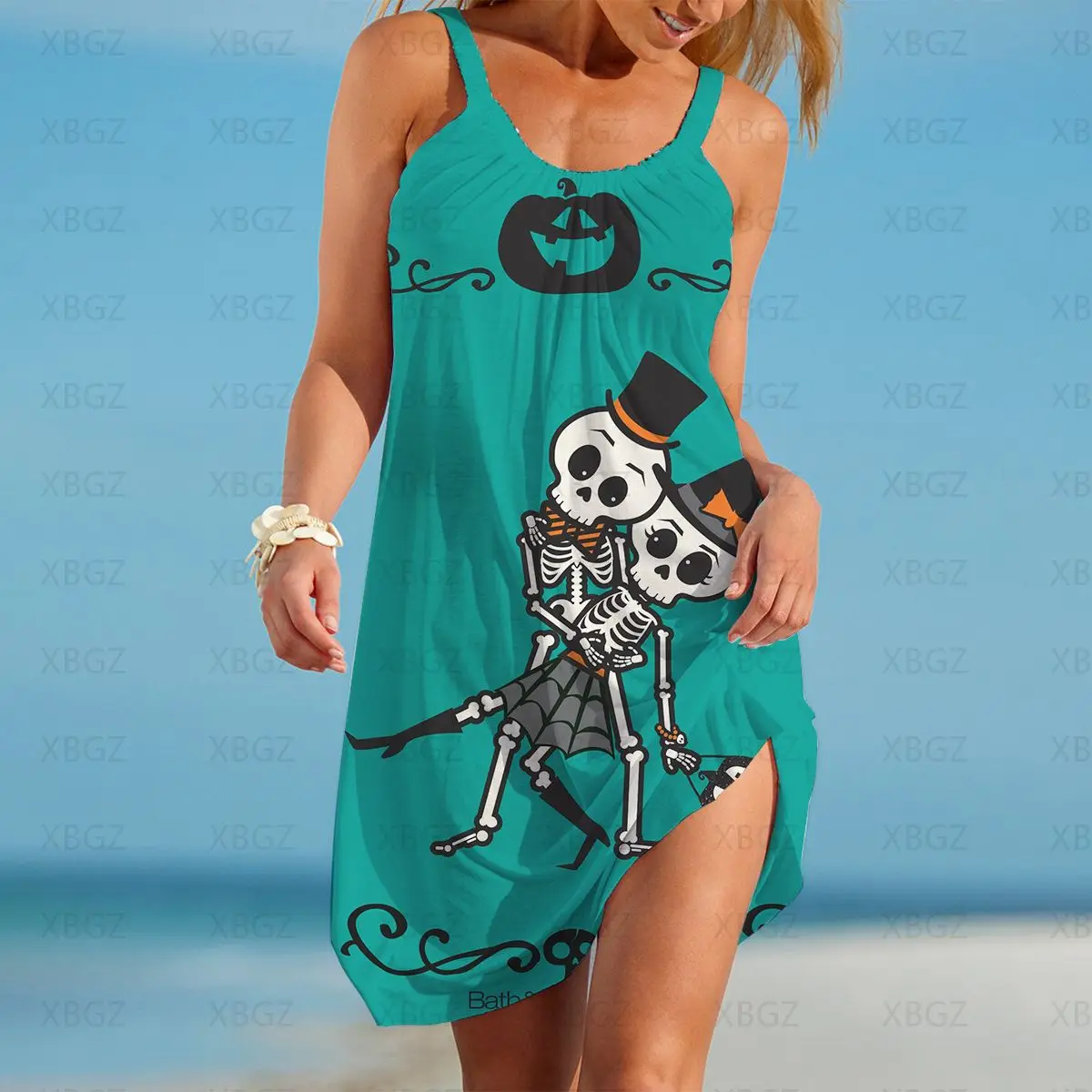 Sling Swimwear Women 2022 Party Dresses Sleeveless Women's Summer Dress Skull Flower Playa 3D Digital Printing Beach Outing Sexy