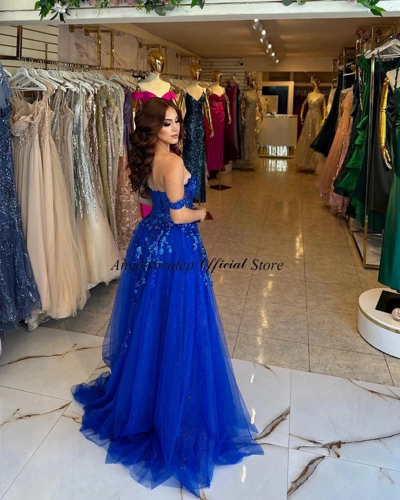 Angelsbridep A-line Evening Dresses Off The Shoulder Glitter Tulle Appliques Slit Robes De Soirée Vestidos De Gala Party Dresses