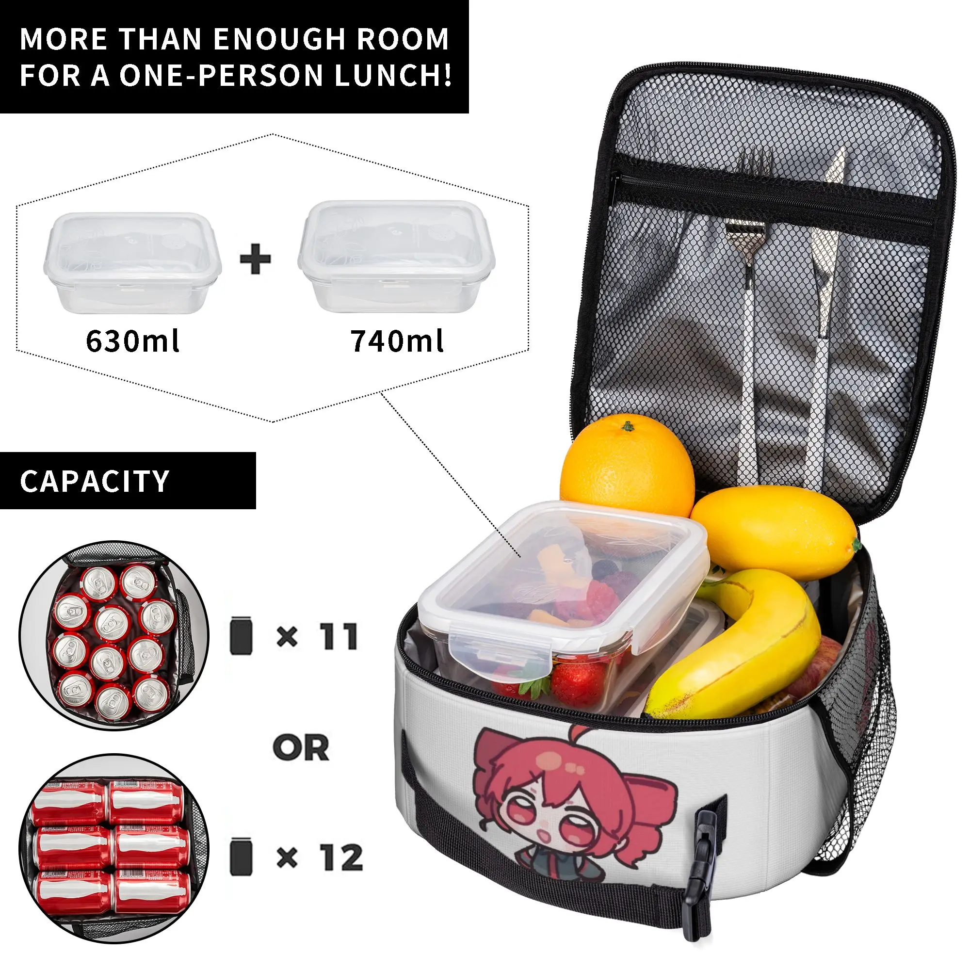 Kasanes Virtual Singer Tetoes Tote Insulated Lunch Bag Cartoon Cute Handheld Food Bag Reusable Cooler Thermal Washable Bento Box