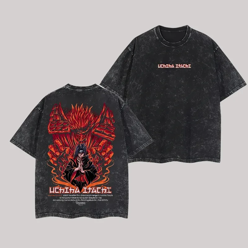 Itachi Susanoo T-Shirt Naruto Manga Tee Vintage Washed Oversized Retro Anime Harajuku Streetwear Herren Grafik-Kleidung Top Geschenk