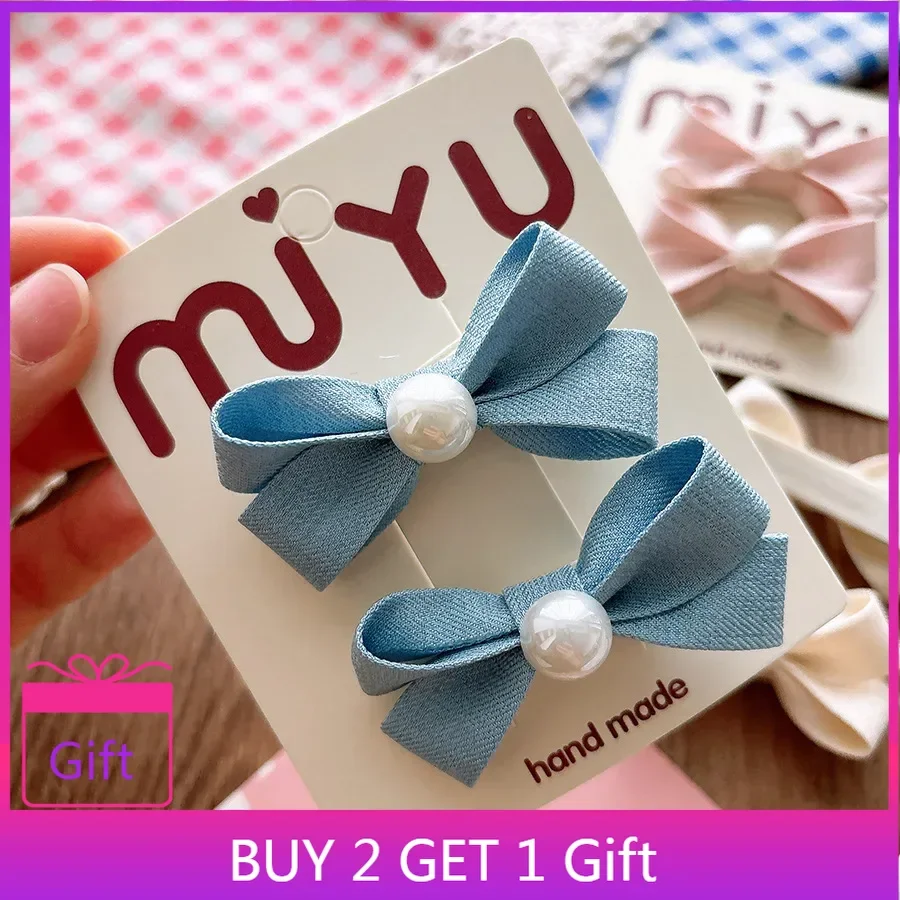 

Fashion Korean Stylish Double Bowknot All-inclusive Clips Girl Pearl Side Hair Press Clamps Versatile Bangs Ornaments