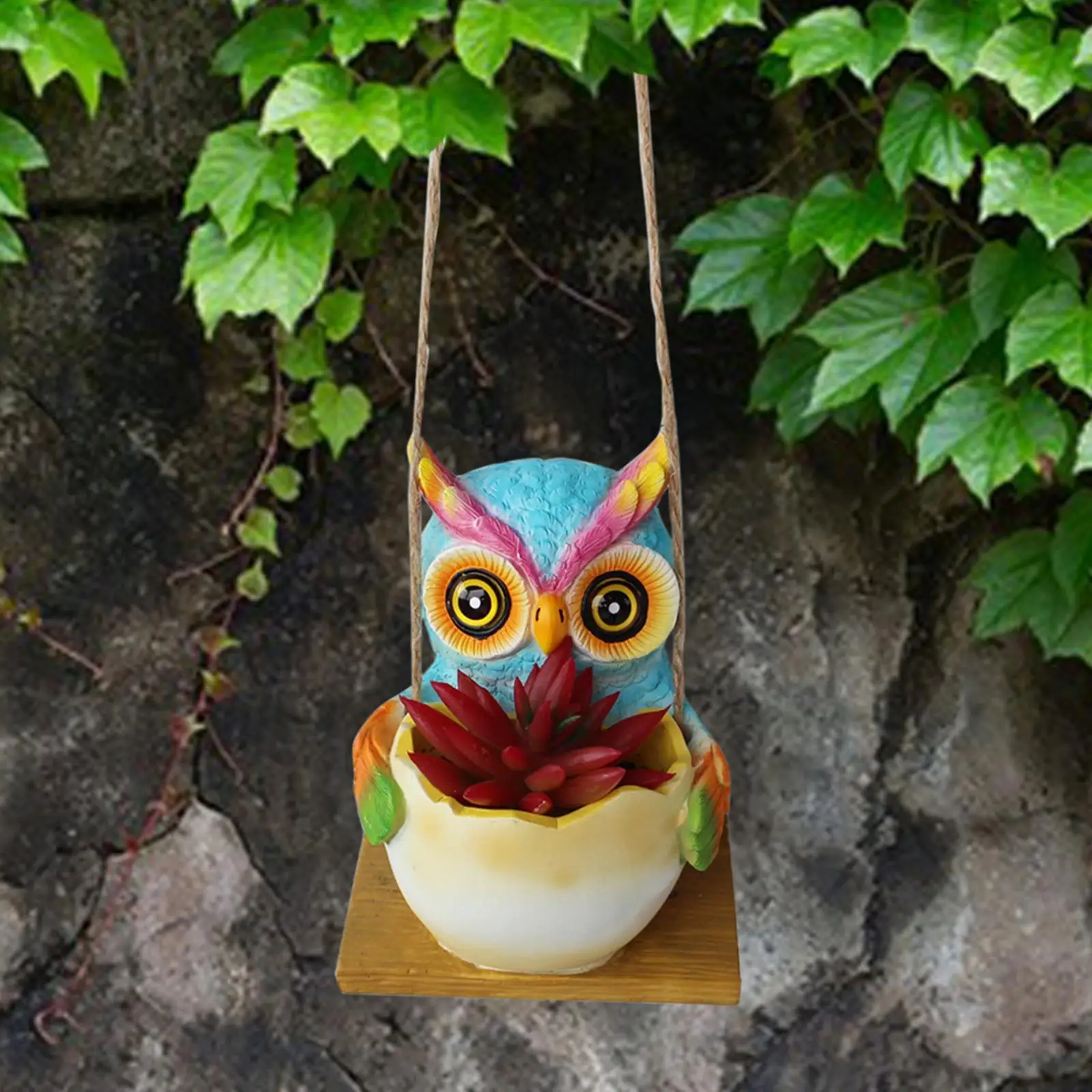 Resin Owl Hanging Flower Pot Cute Garden Decorations Planter Pot for Balcony Office Outdoor Indoor Decor