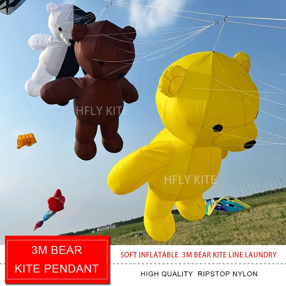 

HFLY Новое поступление, мягкий надувной 3 м, милый медведь, воздушный змей, стирка для взрослых, высокое качество, нейлон Ripstop, подвеска для воздушного змея с изображением животных