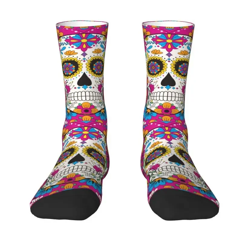 Day Of The Dead Sugar Skull Dress Socks Men Women Warm Breathable Funny Novelty Halloween Mexican Flowers Crazy Crew Socks