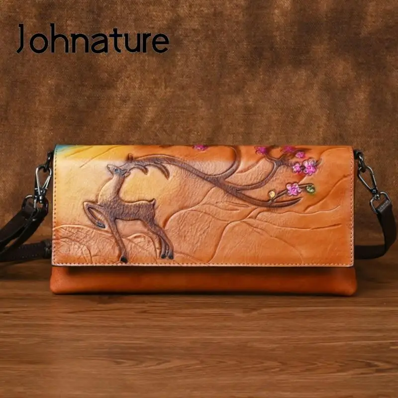 

Johnature Retro Embossing 2024 New Women Bag Genuine Leather Leisure Versatile Real Cowhide Small Shoulder & Crossbody Bags