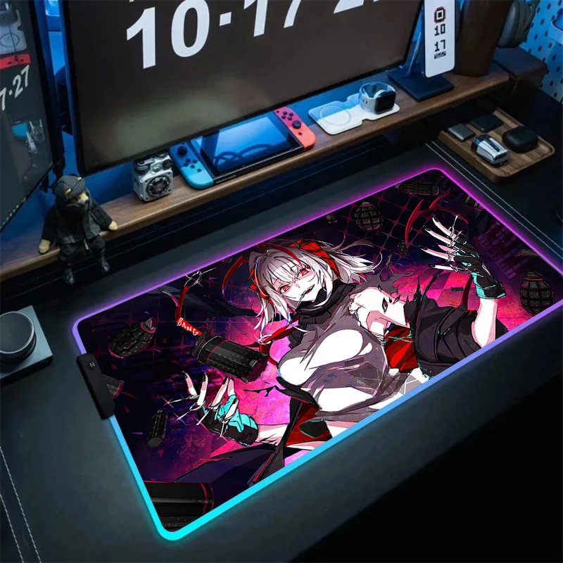 Imagem -05 - Arknights Rgb Gaming Mouse Pad Borracha Colorido Luminoso Grande Iluminação Led Gamer Teclado Tapete de Mesa Anime Menina 900x400