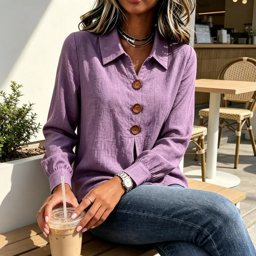Women Button Down Shirt Blouse Long Sleeve V Neck Loose Wrinkle Resistant Breathable Casual Work Top S-3XL Spring Autumn