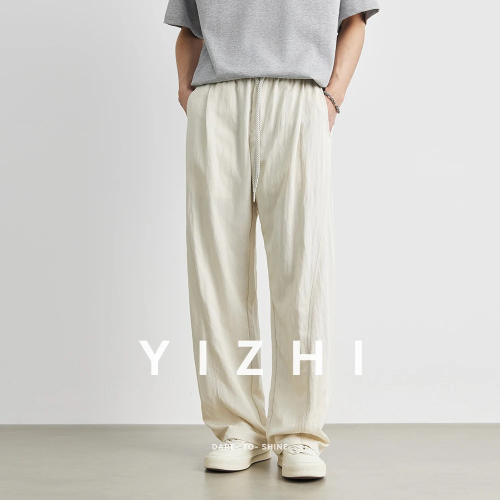 Men's Ice Silk Thin Japanese Library 2025 Summer New Loose Straight Casual Pants Outdoor Sports Beach Pants Male Apparel