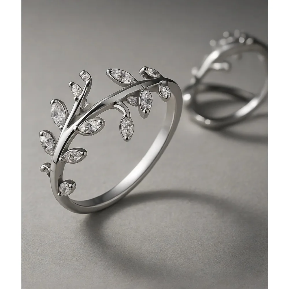 

Регулируемое кольцо из стерлингового серебра в форме листа для женщин с кубическим цирконием, многослойное, с открытым концом