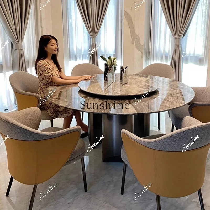 

Modern simple light luxury with turntable home customizable restaurant round dining table FT