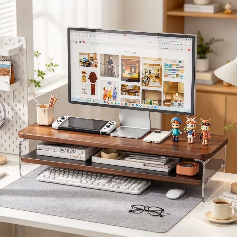 Monitor Stand Riser Wide Desktop Shelf Thick Panel Storage Tray Strong Load Support Easy Assembly for Computer Screen Office Use