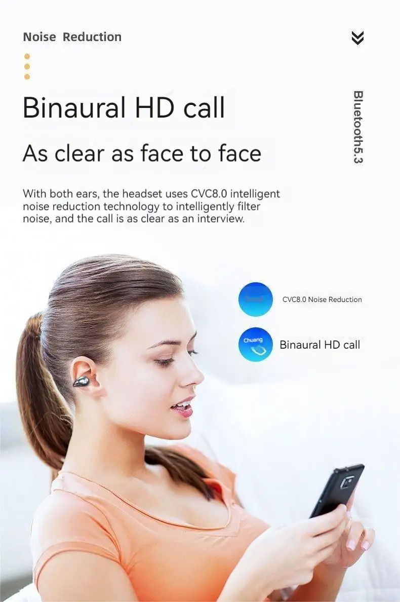 LED Monaural Open-Ear Bone Conduction Headphones Wireless Bluetooth Earbuds Hifi Sound Earphones ENC Waterproof Sports Headsets