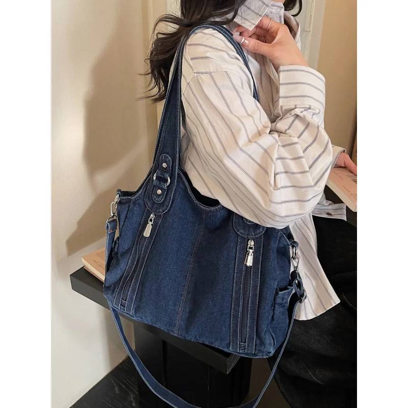 

Denim bag for women2026New trendy casual shoulder bag, large-capacity tote bag, suitable for classes and commuting, crossbody ba