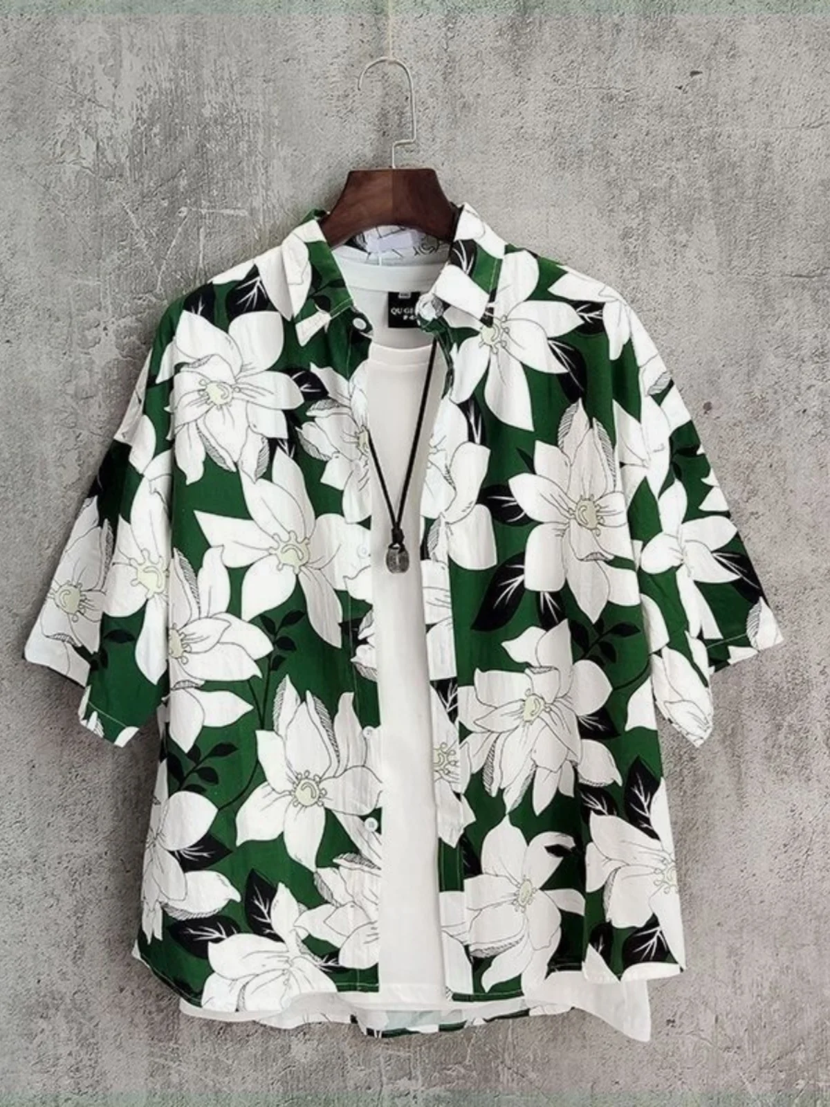 

Hawaii Beach Floral Print Men's ort Sve irt Couple Sle Thin Five-Quarter Length Summer Casual Loose Fit Cotton irt