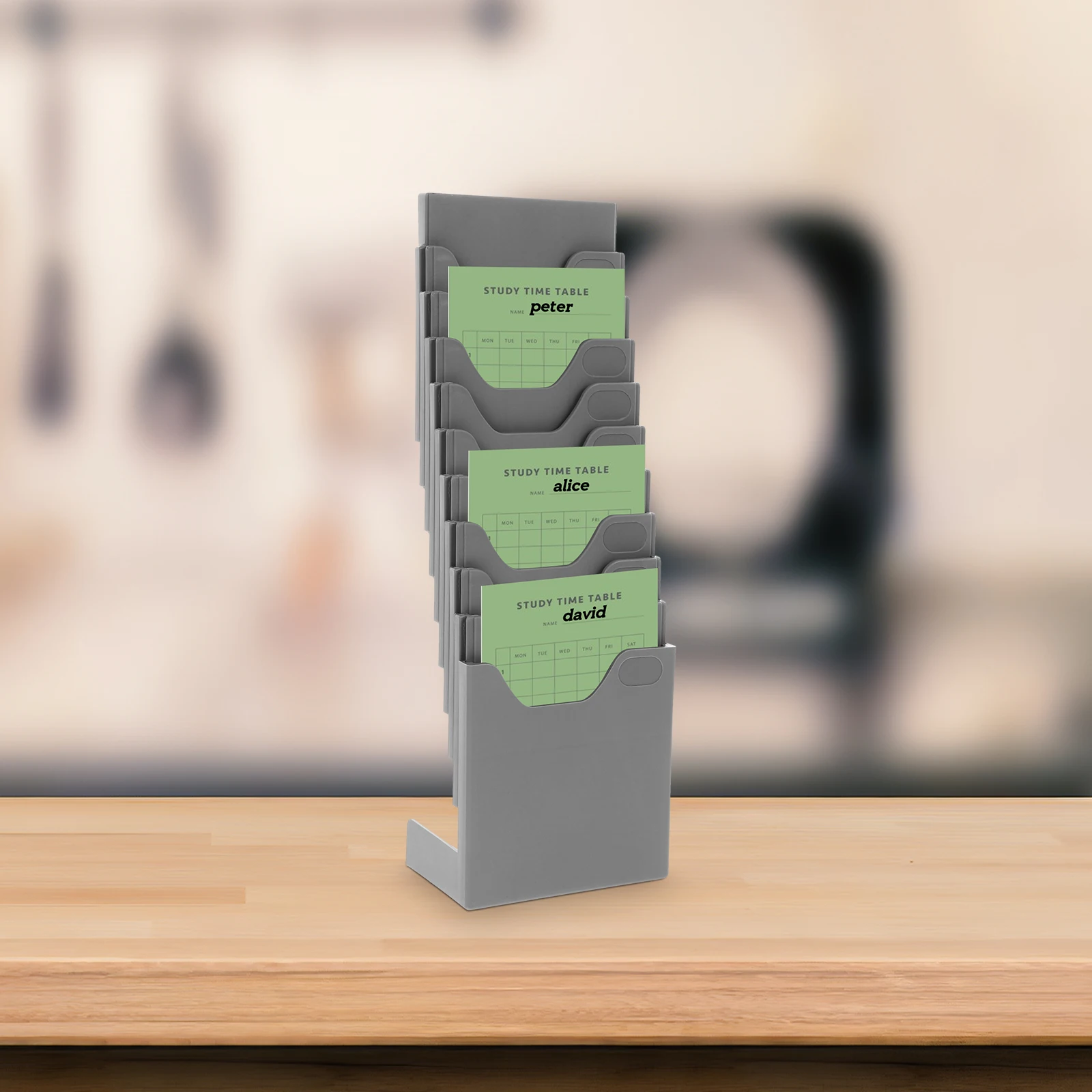 

Plastic Card Holder 10 Grids Standing Desk Organizer Attendance Rack Shelf Storage Goods Material Document Holder