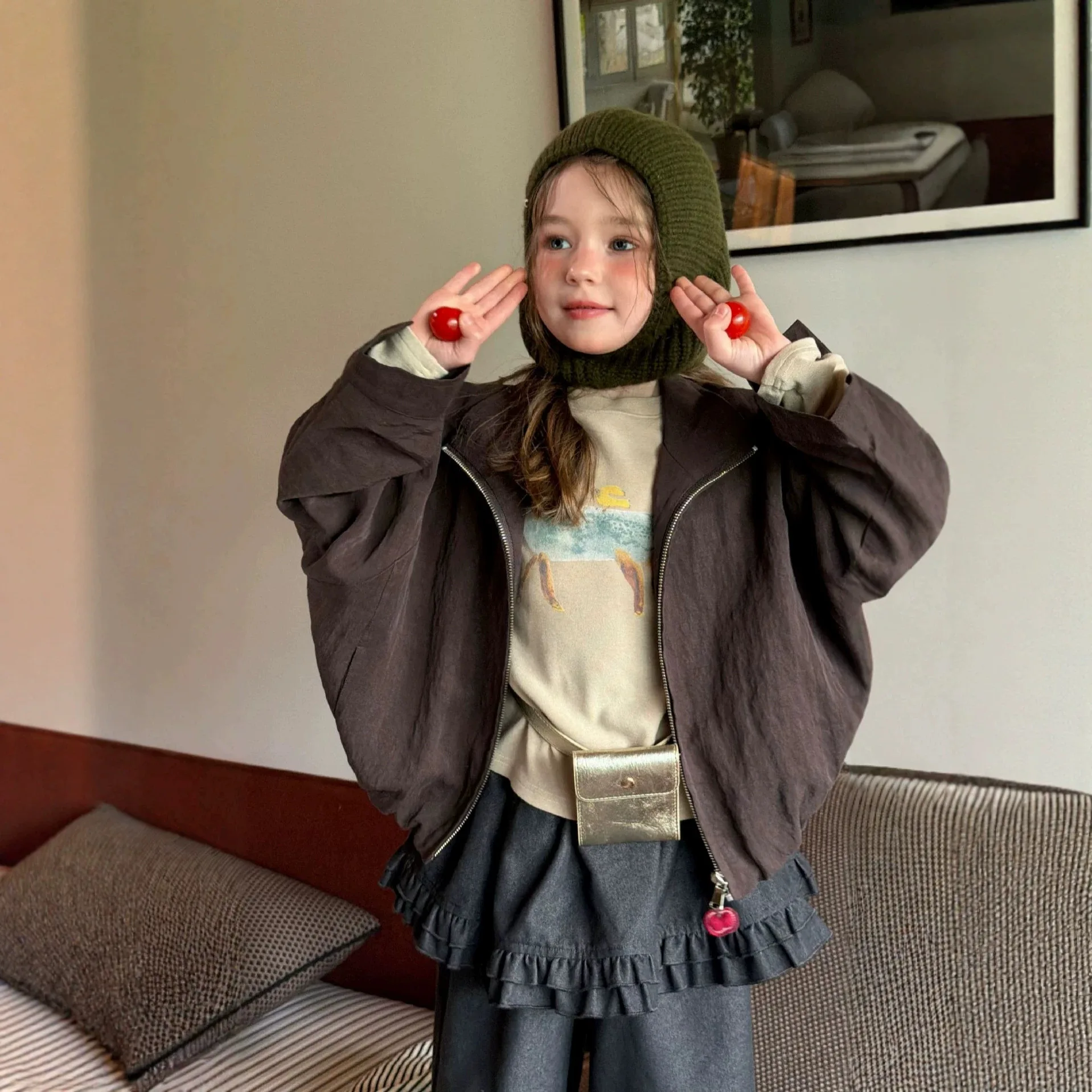 Korean 2026 Autumn New Retro Loose Short Top for Girls and Children Simple and Versatile Niche Design Jacket