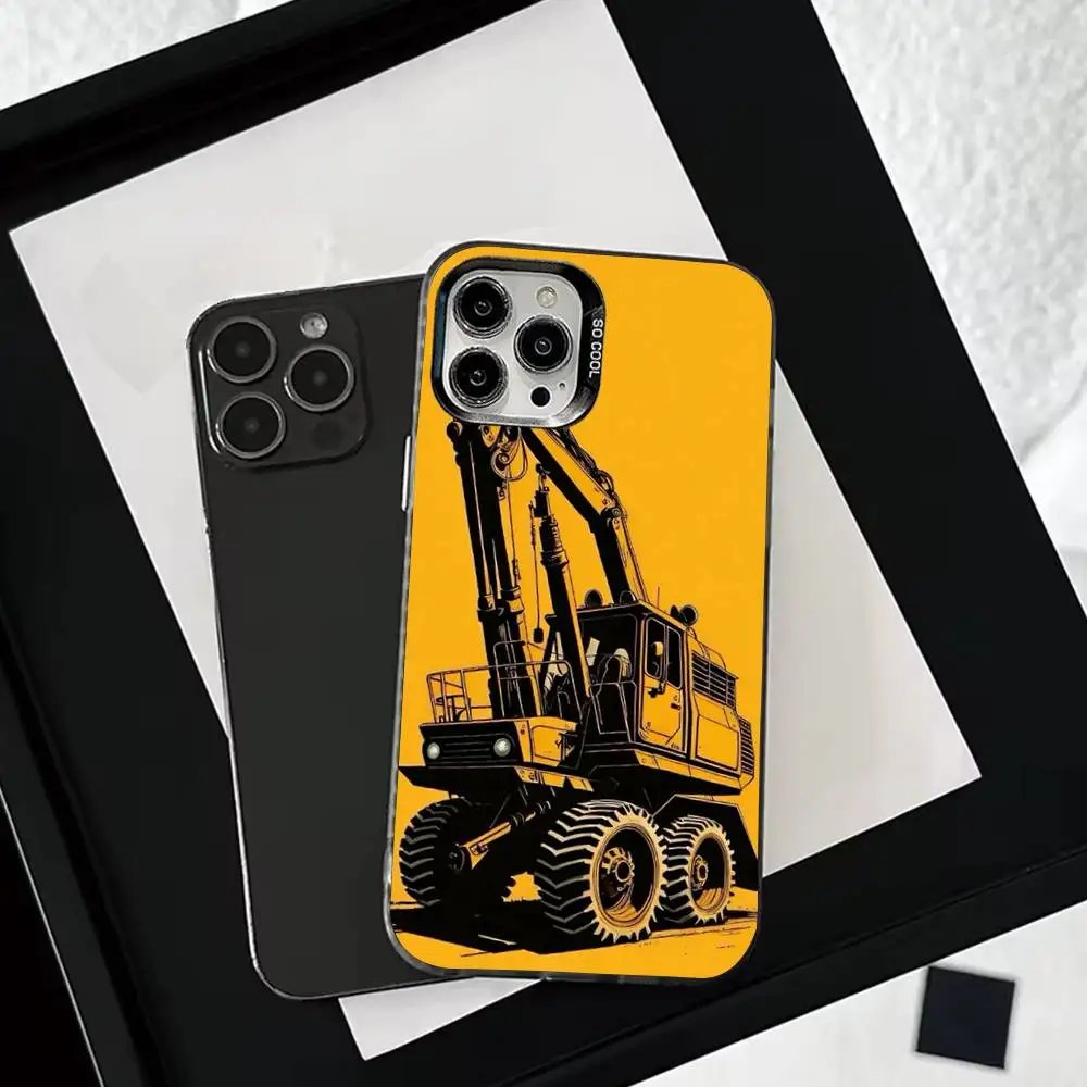 حافظة هاتف كلاسيكية C-Caterpillares T-Truck لهاتف iPhone 16,15,14,13,12,11,Mini,Pro,SE,MAX غطاء أبيض غير لامع مقاوم للصدمات