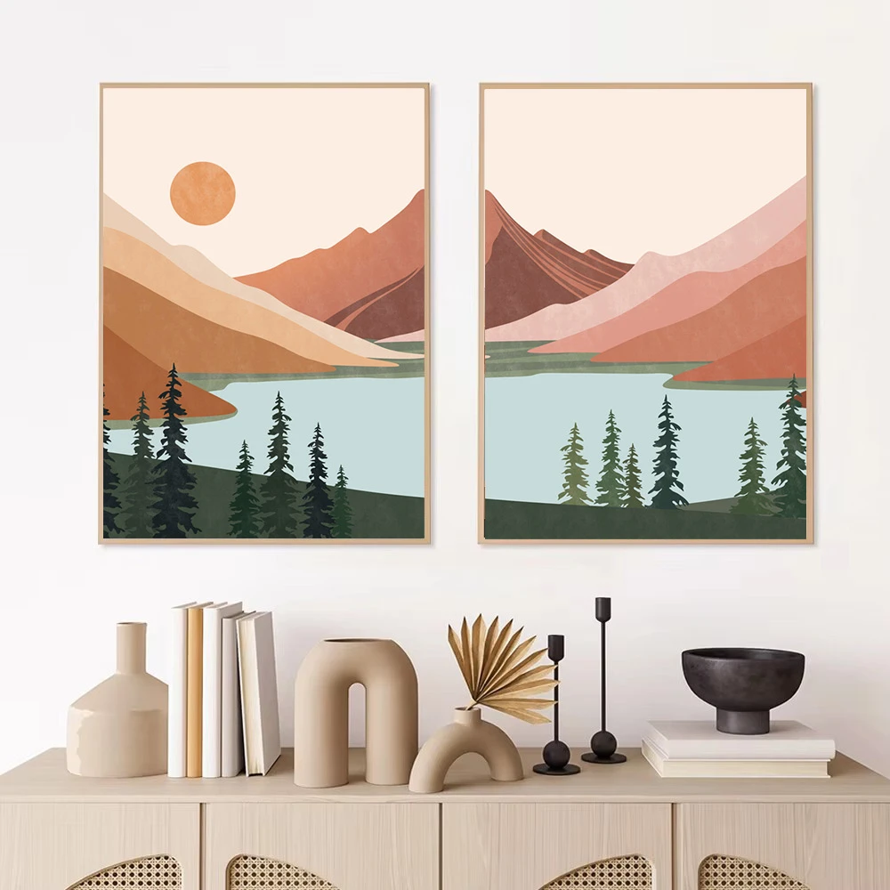 Póster Artístico De pared De sol bohemio, carteles impresos con paisaje natural, lienzo abstracto, pintura artística, cuadros De pared modernos para sala De estar y hogar