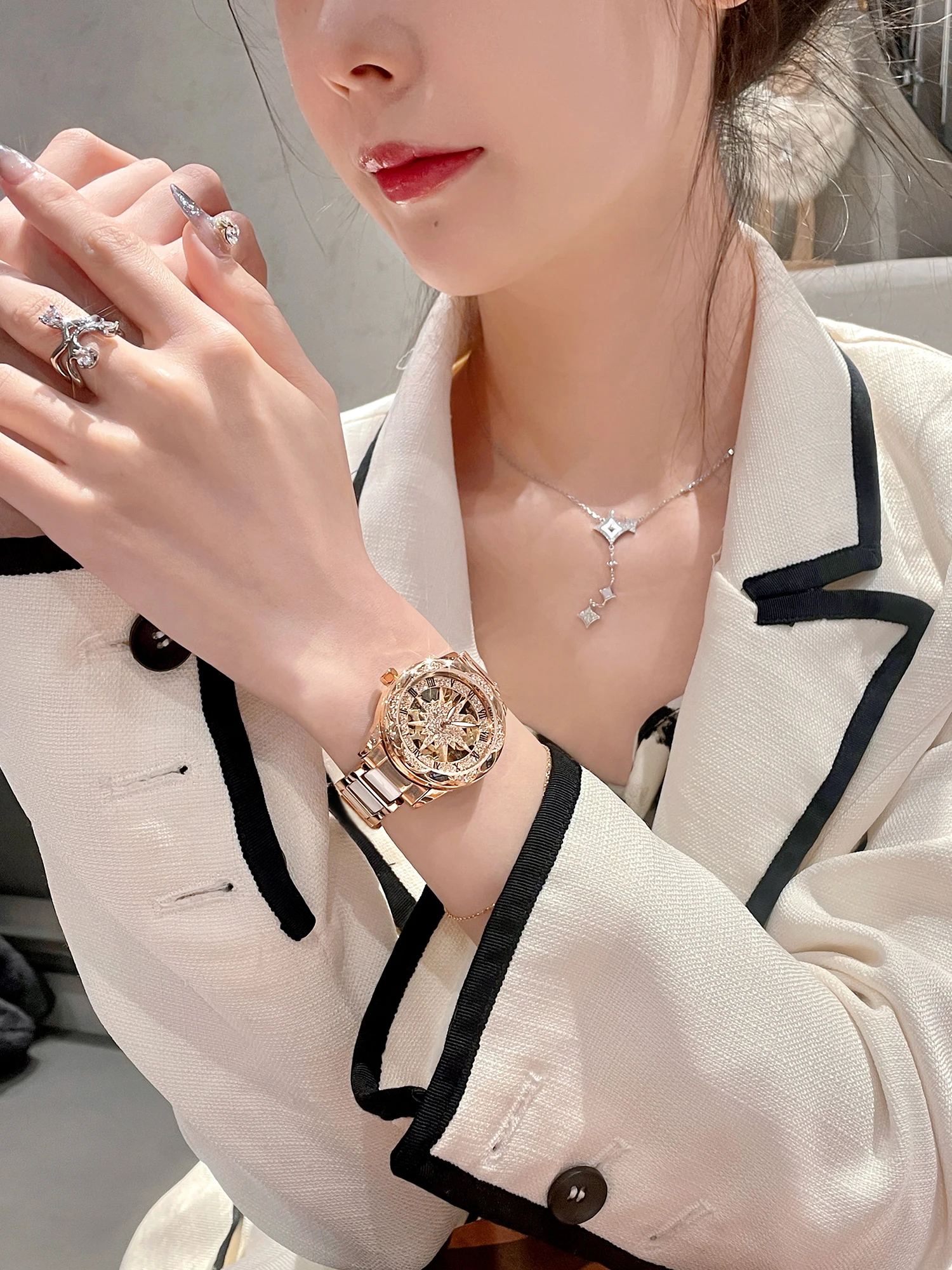 Sunflower Ceramic Watch Women's Niche Light Luxury Women's Watch Mechanical Watch, Mechanical Watch