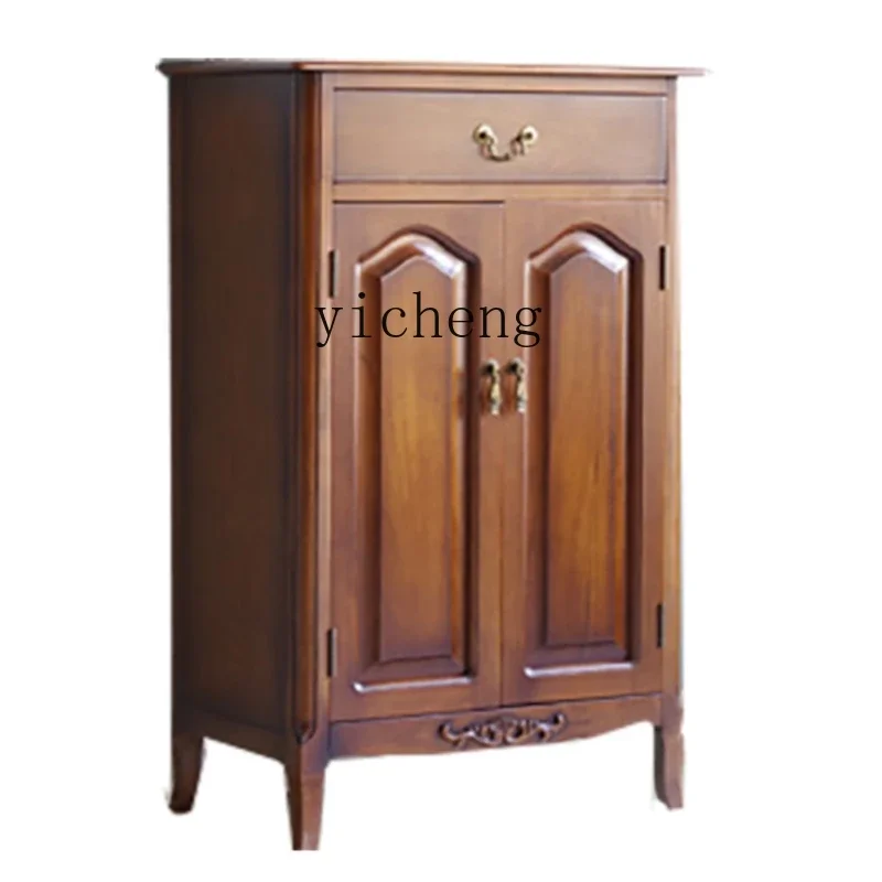 TQH rural solid wood simple dustproof porch shoe cabinet European pastoral multi-layer tall double door cabinet