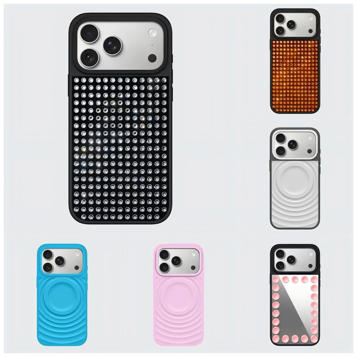 3d Sucking Disc Fully Diamonds Phone Cover for IPhone 15 16 17 18 Pro Max Case for IPhone 18Pro