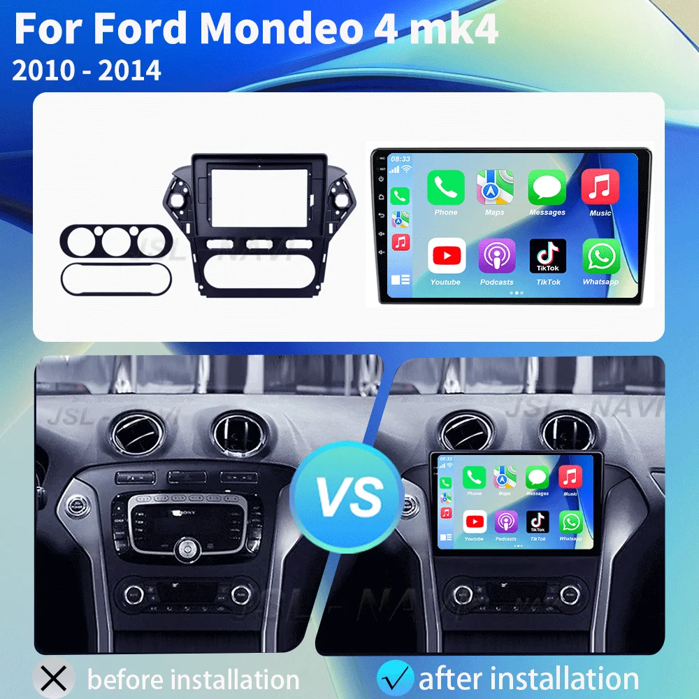 Android 16 Car Radio Carplay Auto For Ford Mondeo 4 MK4 2010 - 2014 Navigation GPS Multimedia Player Stereo WiFi+4G BT Video DVD
