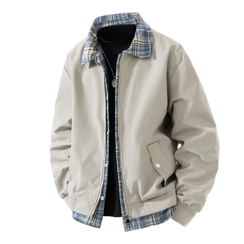 Fake Two-piece Checkered Jacket Fashion Trend High-quality Comfortable Baseball Jacket Windproof and Waterproof