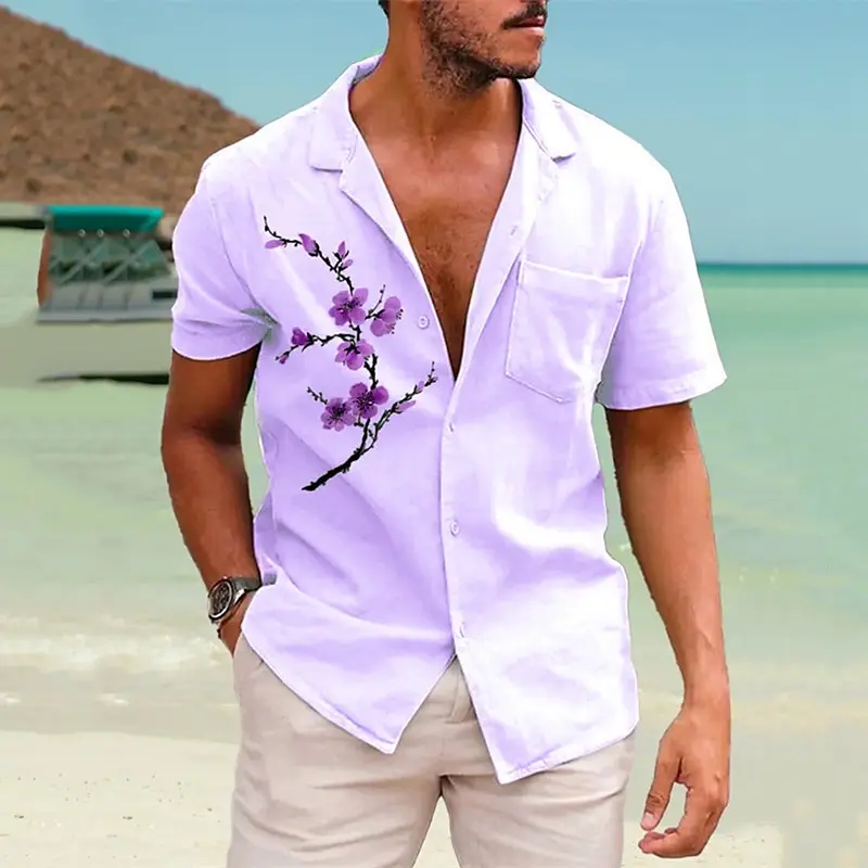 Camisa hawaiana de manga corta para hombre, top con solapa, camisa con estampado 3D de flores de playa, ropa para hombre, camisa holgada de estilo de vacaciones con respiración