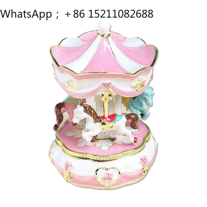 QJ metal enamel jewelry box handicrafts birthday gift carousel home jewelry ornament