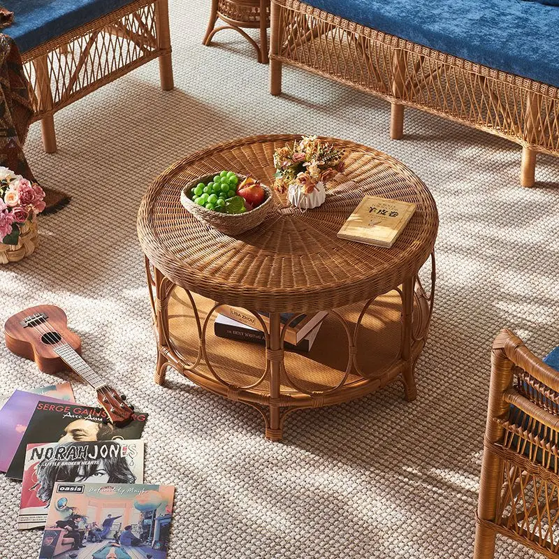 Southeast Asian rattan coffee table home with medieval style real rattan woven round coffee table combination