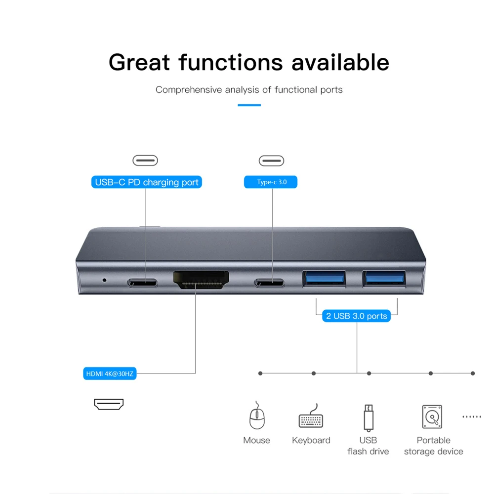 Tebe 7 in 1 C타입 허브, 맥북 USB-C에서 4K HDMI 호환 USB 3.0, SD/TF PD 고속 충전 스플리터, USB C 도킹 스테이션