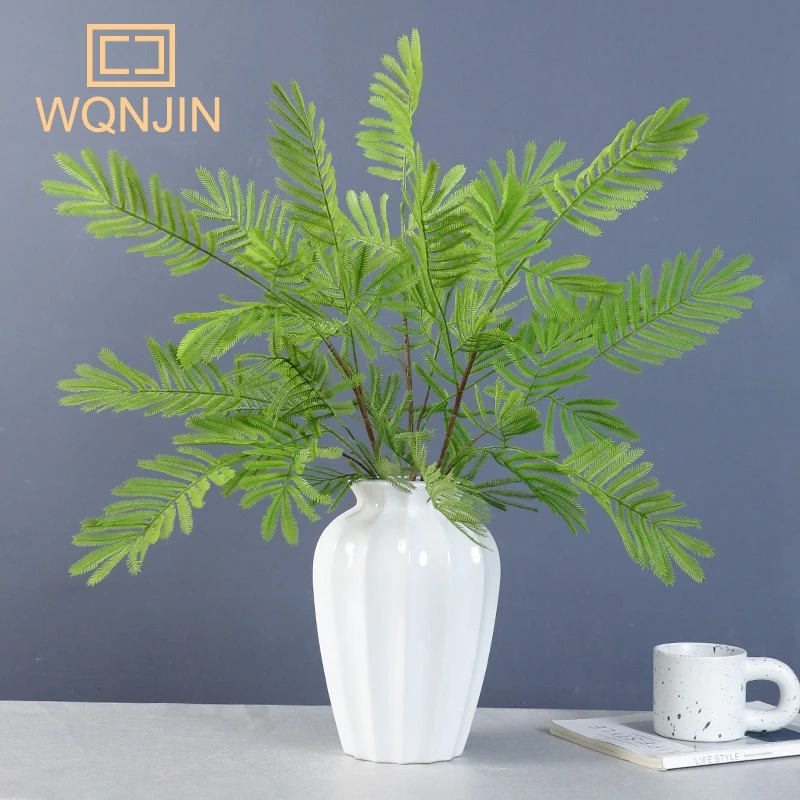 Artificial Flower Green Plant Nandina Silicone Leaves，Wedding Decoration Studio Landscaping Hotel Flower Art Soft Decor