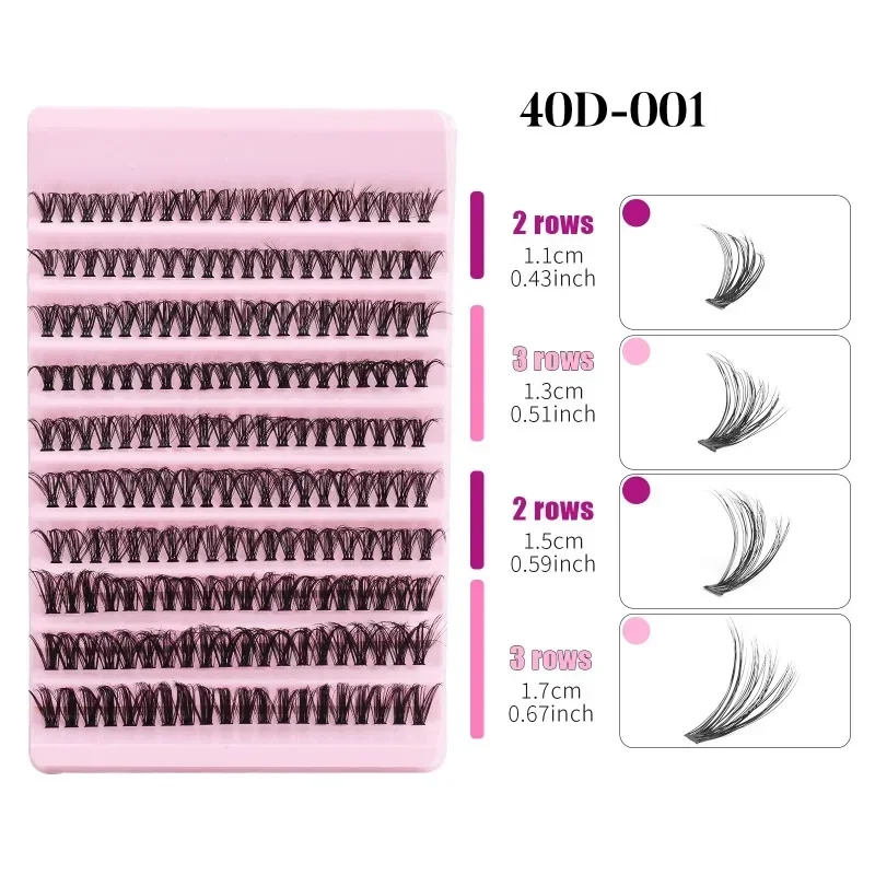 200 DIY Eyelash Extension Kit - 40D Individual Lash Clusters (8-16mm Mix) with Bond, Seal, and Tweezers Included