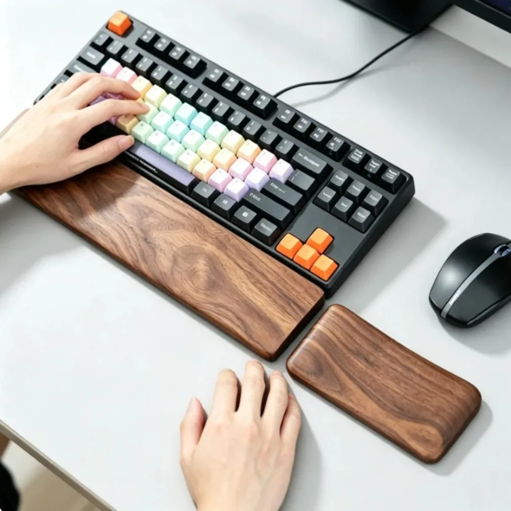 Solid Wood Keyboard Holder Conforms To Ergonomics, Mouse Pad, Wrist Guard, 60/87/104 Key Mechanical Keyboard Holder