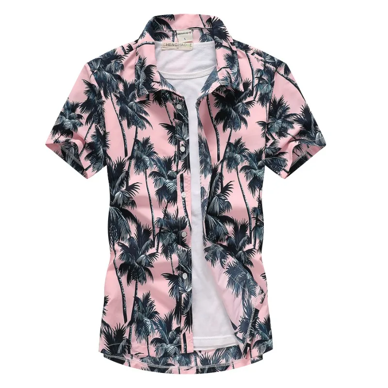 

Men's Beach Short Sleeved Summer Loose Casual Printed Beach Vacation Surfing Breathable Quick Drying Cool Men's Hawaiian Shirt