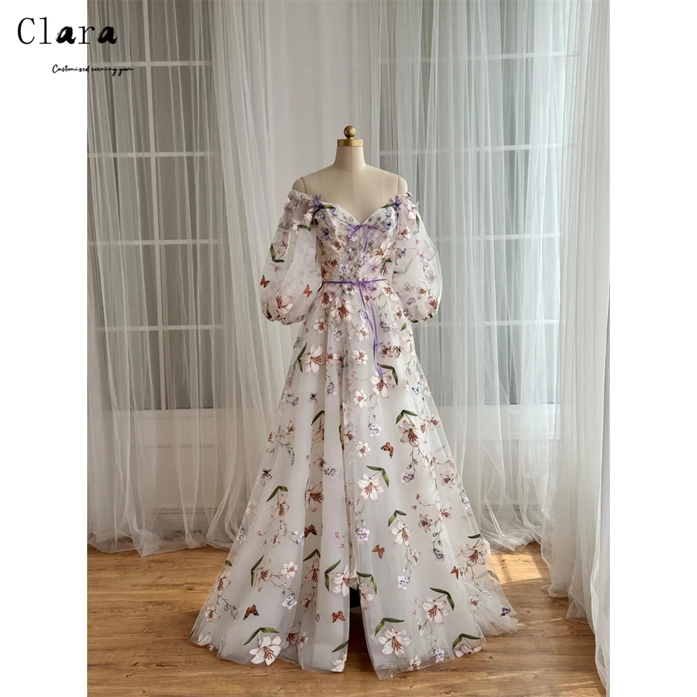 

Clara Custom A Line Flowers Lace Side Slits Long Elegant Evening Party Dresses for Luxury Party Prom Dresses 2026 Luxury Prom