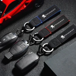 Suede Leather Car Keychain Key Ring Pendant For Peugeot 206 307 308 3008 207 208 407 408 508 2008 5008 107 106 205 301 Accessory