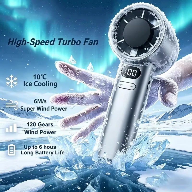 3000mah Handheld Mini Fan Electric Hand Fans Ice Compress High-Speed Cooling USBRechargeable Portable LED Digital Display