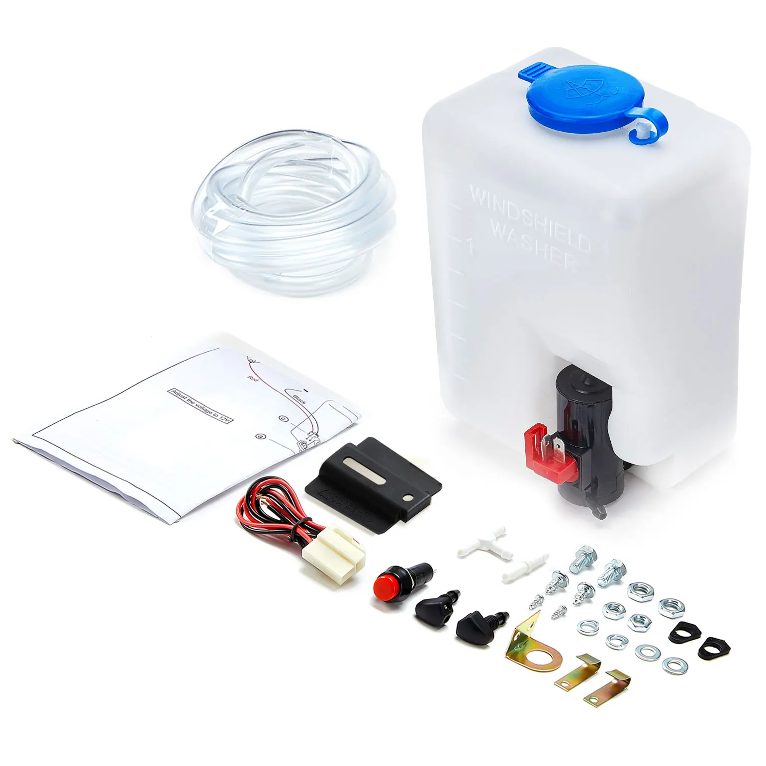 12V Universal Car UTV Windshield Washer Pump Washer Fluid Reservoir Bottle Kit with Pump Jet Button Switch 12V Windshield Tank